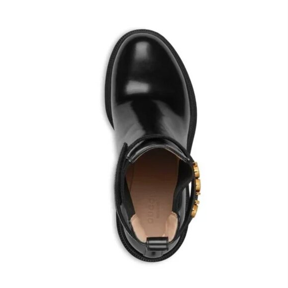 Gucci Trip Ankle Logo Plaque Boots Womens 41.5 11.5 Black Leather Chelsea Combat - Picture 3 of 15
